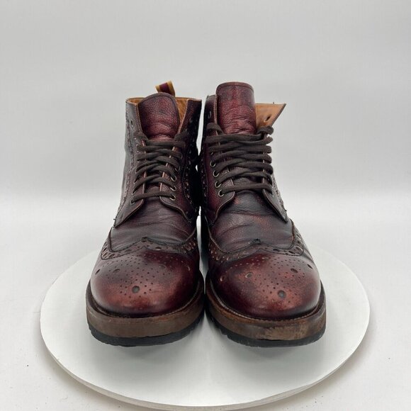 Men's Brown Leather Brogue Boots - Picture 2 of 16